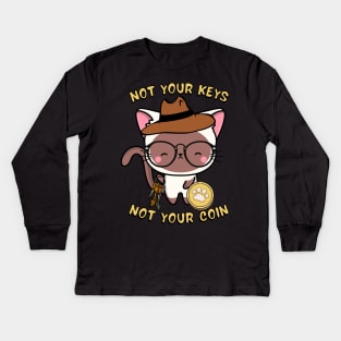 not your keys not your coin white cat Kids Long Sleeve T-Shirt